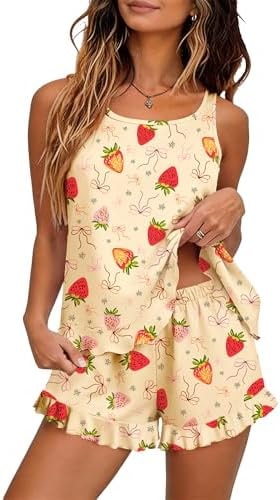Ekouaer Womens Pajama Sets Ruffle Hem Tank Top and Shorts Pjs Sets