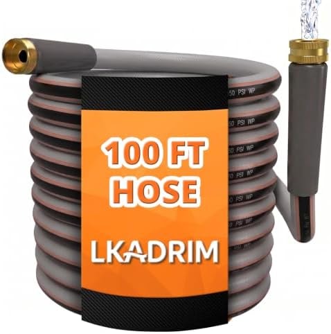 100FT Garden Hose, 1/2" Non-Expandable Lightweight Hybrid Water Hose with Solid Brass Fittings, Flexible & Tangle Resistant Hose, Leak Resistant for Backyard, Garden, Car Washing and Outdoor Use