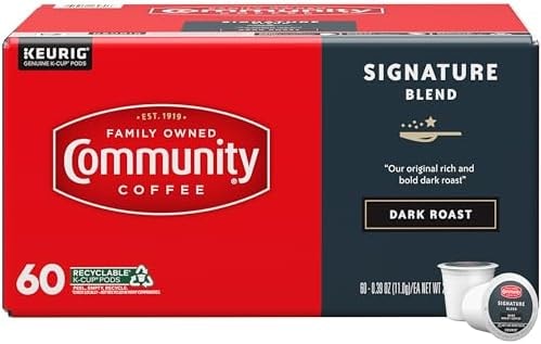 Community Coffee Signature Blend 60 Count Coffee Pods, Dark Roast, Compatible with Keurig 2.0 K-Cup Brewers, Box of 60 Pods