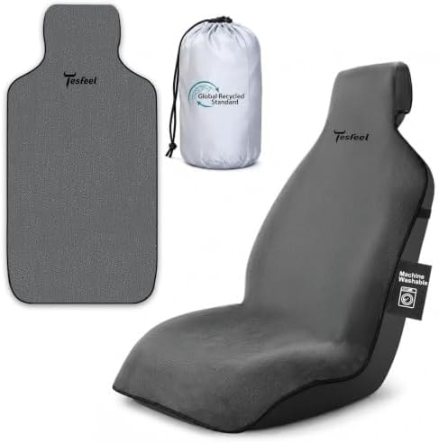 TESFEEL 600g Ultra-Thick Car Seat Cover Towel,Heavy-Duty Absorbent Terry Cloth Sweat Protector for Gym,Beach&Athletes,Eco-Friendly Universal Fit for Sedans,SUV&Trucks,Non-Slip Machine Washable-Gray