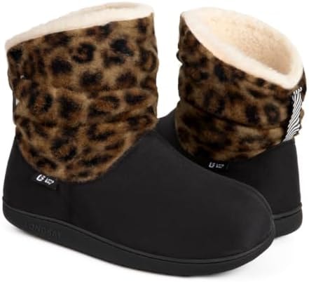 LongBay Slippers Boots for Women Warm Winter Bootie Leopard Print, US7-8