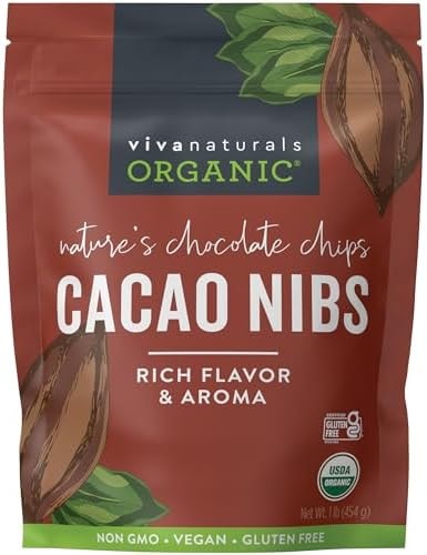 Viva Naturals Organic Cacao Nibs, Unsweetened, 1 LB (454 g), Keto Friendly, Vegan, Non-GMO, Gluten-Free Chocolate Chip Substitute