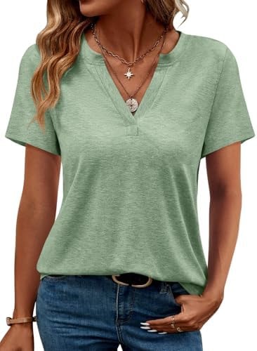 TICTICMIMI Women's V Neck Summer Tops Casual Short Sleeve Basic Dressy Tees