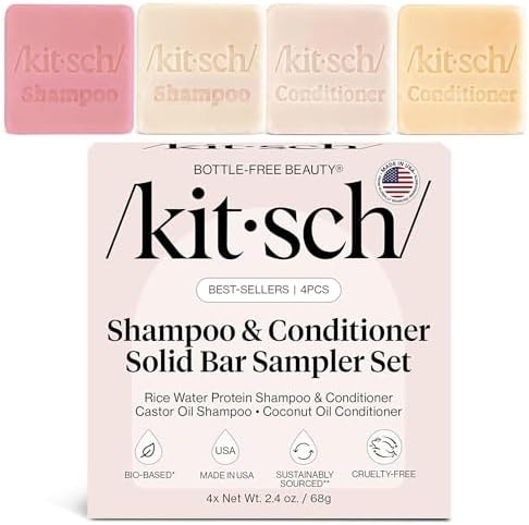 Kitsch Shampoo and Conditioner Set - 4pc Sampler Bars for Hair Growth