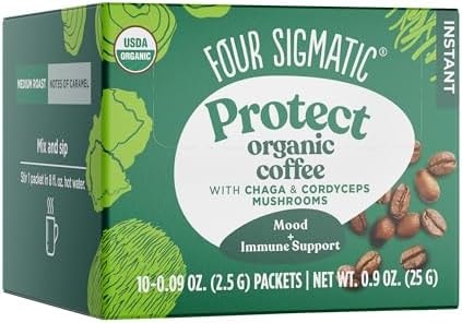 Four Sigmatic Organic Instant Coffee Powder | Mushroom Coffee Instant Mix with Cordyceps, Chaga and Eleuthero for Better Focus and Immune Support | 10 Packets