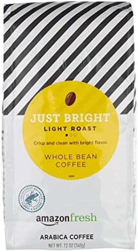 Amazon Fresh Just Bright Whole Bean Coffee, Light Roast, 12 Ounce (Pack of 3)