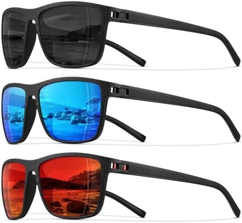 STORYCOAST Polarized Sunglasses for Men Women Classic Square Sports Fishing Running Golf Sun Glasses UV Protection 3Pack-Black+Red+Blue