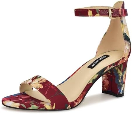 Nine West Women's Pruce Heeled Sandal, Dark Red Fall Floral Multi 600, 6