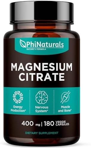 Magnesium Citrate Powder Capsules 400mg - 180 Count Veg Caps - PhiNaturals