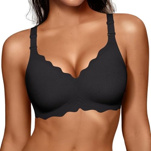 OEAK Womens Value Series Wireless Bras Push Up Soft Convertible Jelly Bra Jacquard Black,S
