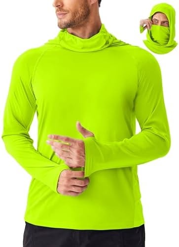 PINSPARK Mens Sun Hoodie Shirt with Mask UPF 50+ Fishing Shirts Rashguard
