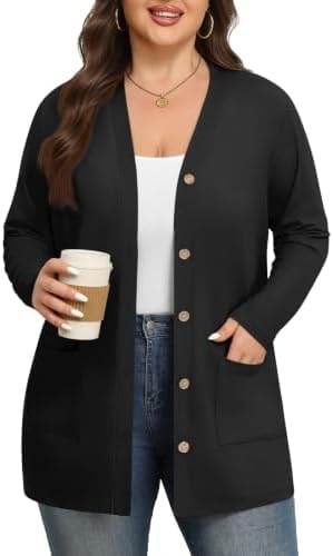 Lastshe Womens Plus Size Cardigan Lightweight Sweaters Outfits,Black,3X
