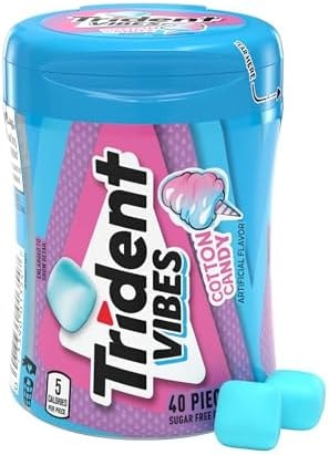 Trident Vibes Sugar-Free Chewing Gum, Cotton Candy Flavor, 40 Pieces