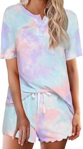 Ekouaer Pajamas Set for Women Short Sleeve Lounge Set 2 Piece Soft Cute Pjs