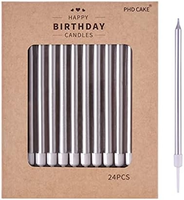 PHD CAKE Silver Long Thin Metallic Birthday Candles, Cake Candles, Birthday Parties, Wedding Decorations, Party Candles
