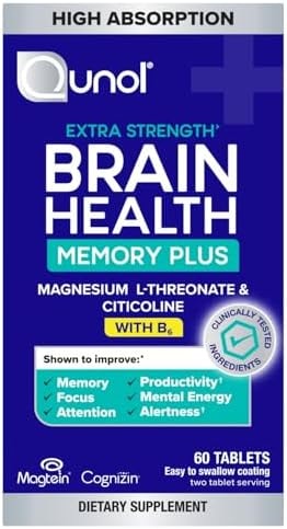 Qunol Brain Health Memory Plus w/Magtein, Cognizin & Vitamin B6, 60ct