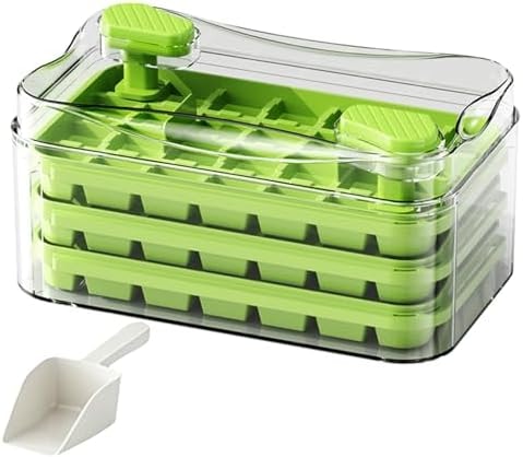 Dual-Pressure Ice Cube Tray with Storage Bin & Ice Scoop, 3-layers, 84Pcs Ices Cube Mold - Food Grade Easy Release Ice Maker