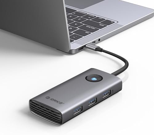 ORICO USB C Docking Station, 6-in-1 Laptop Docking Station with HDMI 4K@30Hz, 100W PD, USB-A&C 3.0, USB C Dock Compatible with MackBook/Dell XPS/HP/Surface