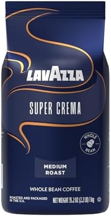 Lavazza Super Crema Whole Bean Coffee, Medium Espresso Roast, Arabica and Robusta Blend, 2.2 lb Bag, Package May Vary (Pack of 1)