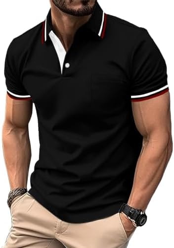 ZITY Mens Polo Shirts Short Sleeve Casual Collared Shirts Moisture Wicking Athletic Work Golf Shirts for Men with Pocket Black