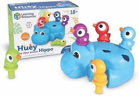 Learning Resources Huey The Fine Motor Hippo, Fine Motor Toy for Toddlers, Develops Counting and Color Recognition, Educational Toys for Toddlers, 7 pieces, Ages 18 mos+