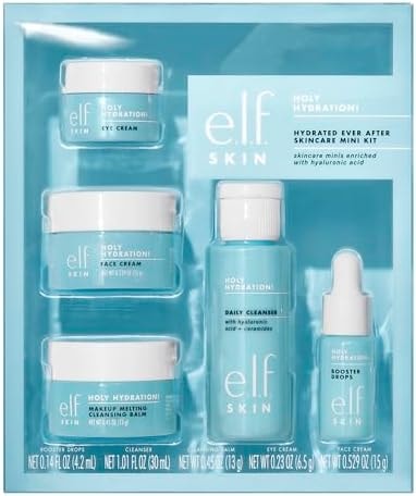 e.l.f. SKIN Holy Hydration! Hydrated Ever After Skincare Mini Kit, Cleanser, Makeup Remover, Moisturizer & Eye Cream For Hydrating Skin, Airplane-Friendly Sizes
