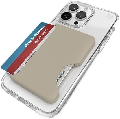Speck iPhone Wallet MagSafe Accessory - Removable ClickLock No-Slip Interlock - Holds 1-3 Cards - Soft Touch Finish, Scratch Resistant Card Holder Built for MagSafe - Pale Oak/Dark Umber