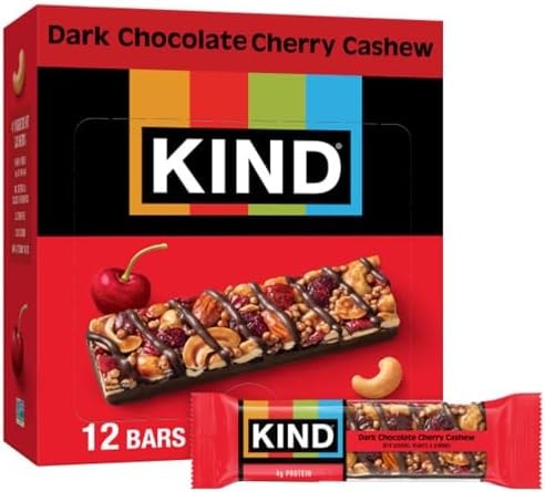 KIND Healthy Snacks Bars, Dark Chocolate Cherry Cashew, Gluten Free, High Fiber Snacks, 4g Protein, 12 Count