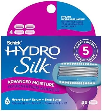 Schick Hydro Silk Moisture Razor Blade Refills, 4 Count | 5-Blade Moisturizing Razors for Women | Womens Moisturizing Razor Refills