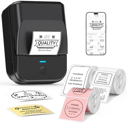 TYPONOS PM240 Label Maker Machine with 3 Tapes, Label Printer Black, Set 1