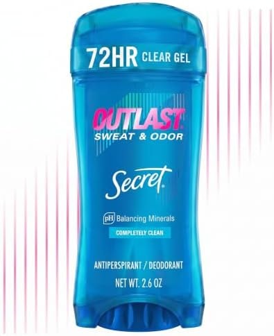 Secret Outlast Antiperspirant Deodorant for Women, 72hr Sweat & Odor Protection, PH Balancing Minerals, Pro-Hyaluronic Acid, Invisible Solid, Completely Clean Scent, 2.6 oz