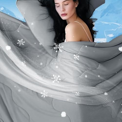 DOWNCOOL Cooling Comforter Queen Size,Grey Cooling Blanket for Hot Sleeper