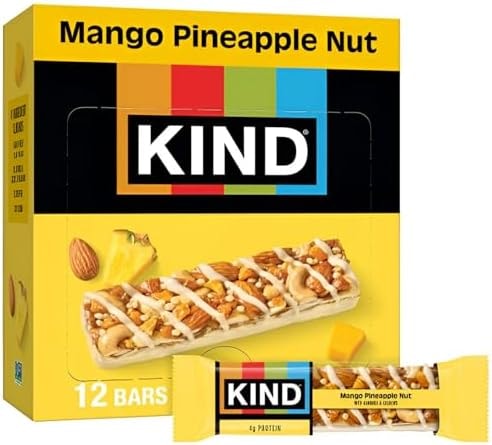 KIND Healthy Snacks Bars, Mango Pineapple Nut, Gluten Free, High Fiber Snacks, 4g Protein, 12 Count