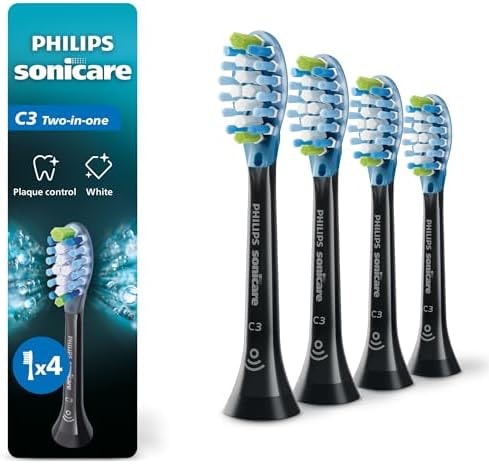 Philips Sonicare C3 Two-in-One Brush Heads, 4-Pack, 1 Year Supply, Black