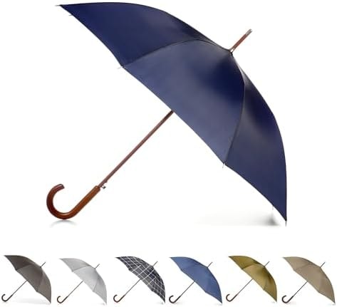 Totes Auto Open Water Repellent Stick Umbrella with Classic Wood J Hook Handle