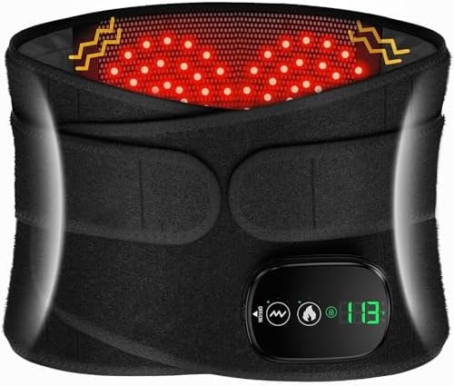 Lower Back Massager with Heat, Heating Pad for Back, Stomach Heating Pad, Waist Belt Wrap with Heat Vibration 3 Levels Adjustable, Touchscreen Control, Adjustable Size (Black)