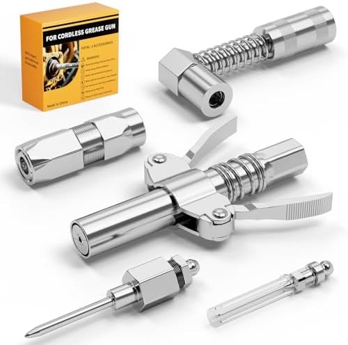 Ecarke Grease Gun Coupler Kit, 12000 PSI High Pressure Quick-Release Coupler, 90 Degree Grease Gun Coupler Adapter & 2 Grease Needle Tips for Greasing Narrow, Tight & Deep Spaces