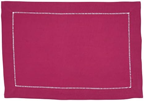 SARO LIFESTYLE Classic Hemstitch Placemats (Set of 12) - Elegant Everyday Placemats with Textured Fabric and Hemstitched Border for Dining Tables and Formal Entertaining, 14"x20", Fuchsia