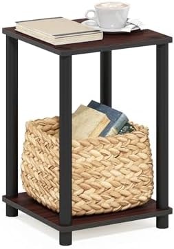 Furinno TURN-N-TUBE Side Table, 2-Tier Modern Square End Table with Open Shelf, Toolless Night Stand, Bedside Table, for Living Room, Bedroom, Dark Cherry