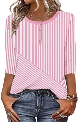 Zeagoo Summer Tops 3/4 Sleeve Striped Blouses Dressy Casual Tunic Shirts