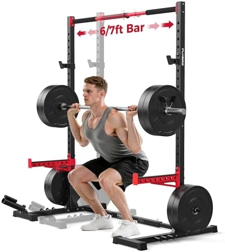 FLYBIRD SR1 Squat Rack with Pull-Up Bar, Multi-Functional Power Rack for Home Gym, 22 Safety Position Height & Adjustable Width for 6/7ft Barbells, Includes Extended J-Hooks & Landmine Attachment