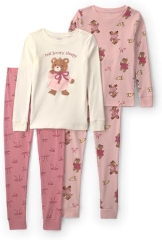 Carter's Girl 4-Piece Tight Fit Cotton Pajama Set, Pink Bear Varsity, 5