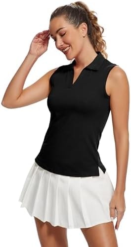 MathCat Womens Golf Shirts - UPF 50+ Athletic Polo Tank Tops Black