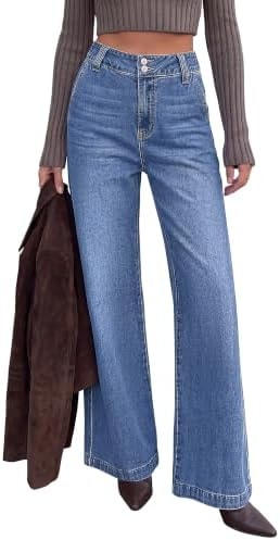 KIRUNDO Wide Leg Jeans for Women High Waisted Denim Pants,Mid Blue,6