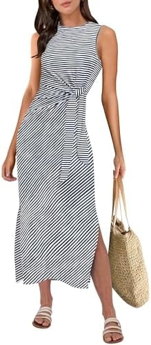 ANRABESS Women's Sleeveless T-Shirt Midi Tank Dress