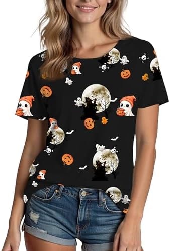 Halloween Shirts for Women: Castle Pumpkin Graphic Tee