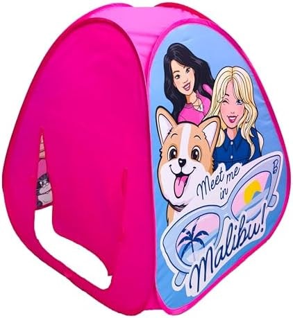Barbie™ Malibu Pop Up Play Tent for Kids – Triangle Indoor Playhouse with Peek Through Window – Easy Setup, Folds Flat for Storage – Safe Design for Toddlers & Kids Ages 3+