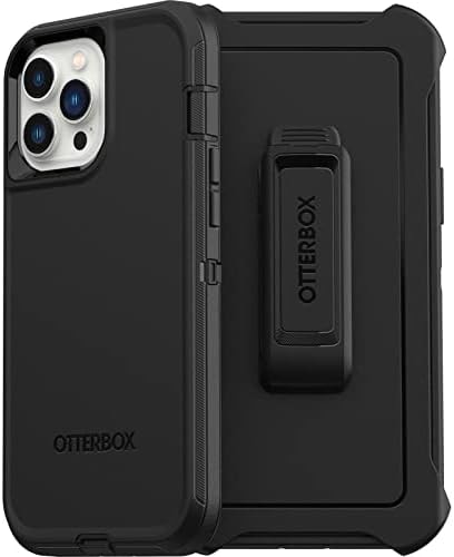OtterBox iPhone 13 Pro Max & 12 Pro Max Defender Series Case-Single Unit Ships in Polybag, Ideal for Business Customers - BLACK, rugged & durable, with port protection, includes holster clip kickstand
