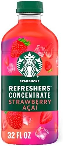 Starbucks Refreshers Concentrate Strawberry Acai, Refreshing Drink, Cold Drinks 32 fl oz