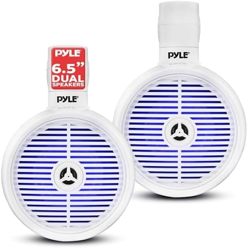 Pyle 6.5" Marine Wakeboard Speaker - 200W Waterproof 2-Way Mini Box System, LED Lights, Heavy Duty ABS Construction, Marine Grade Audio for Tubing and Roll-Cage Mounting (White)